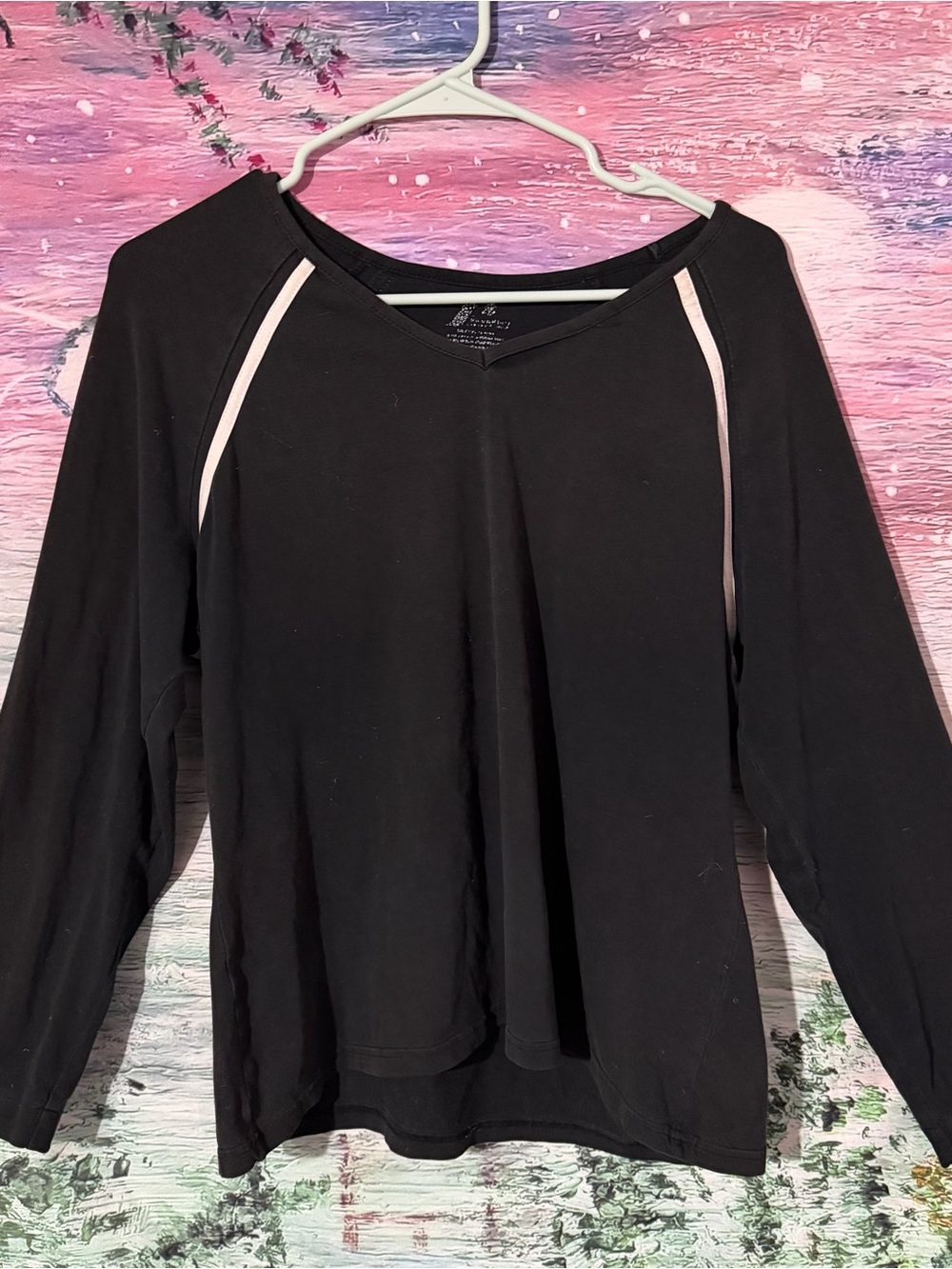 Black Women's Long-Sleeve Top with White Trim